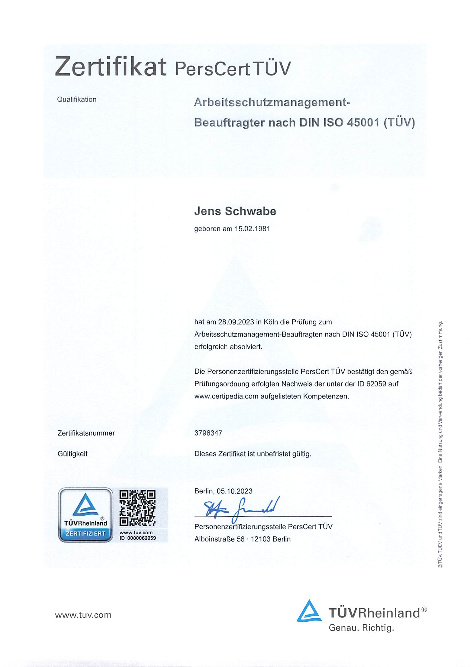 PersCert TÜV Zertifikat