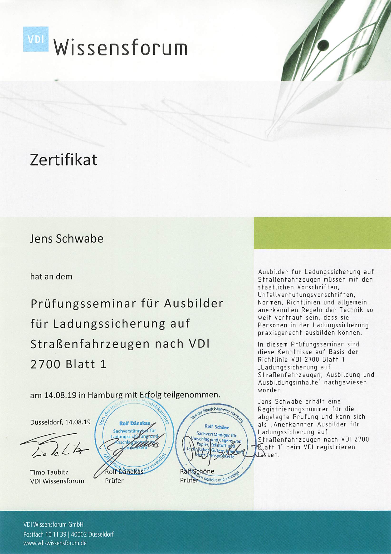 VDI Wissensforum LASI Zertifikat